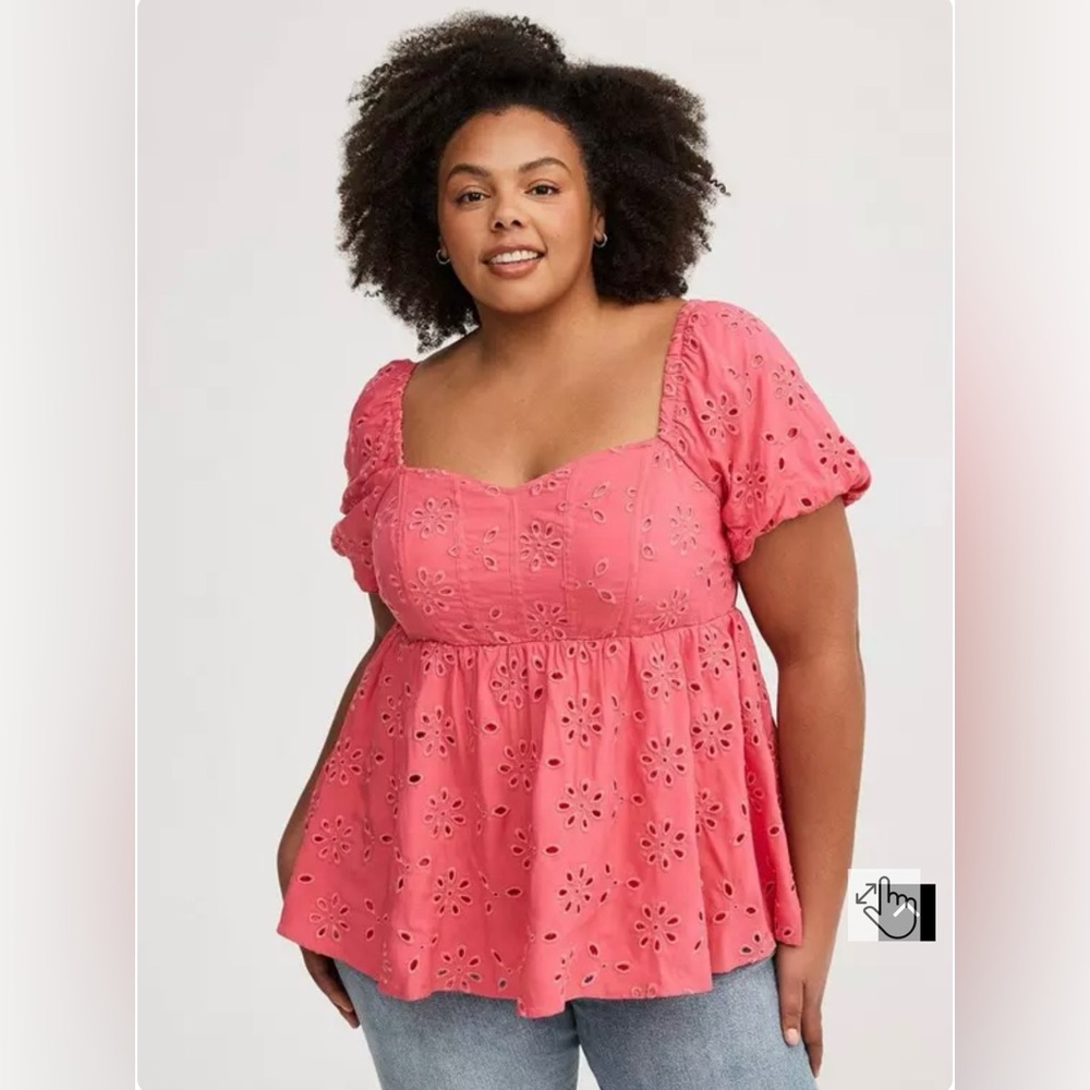 Torrid Babydoll Eyelet Challis Honeysuckle Plus Size 4X Blouse